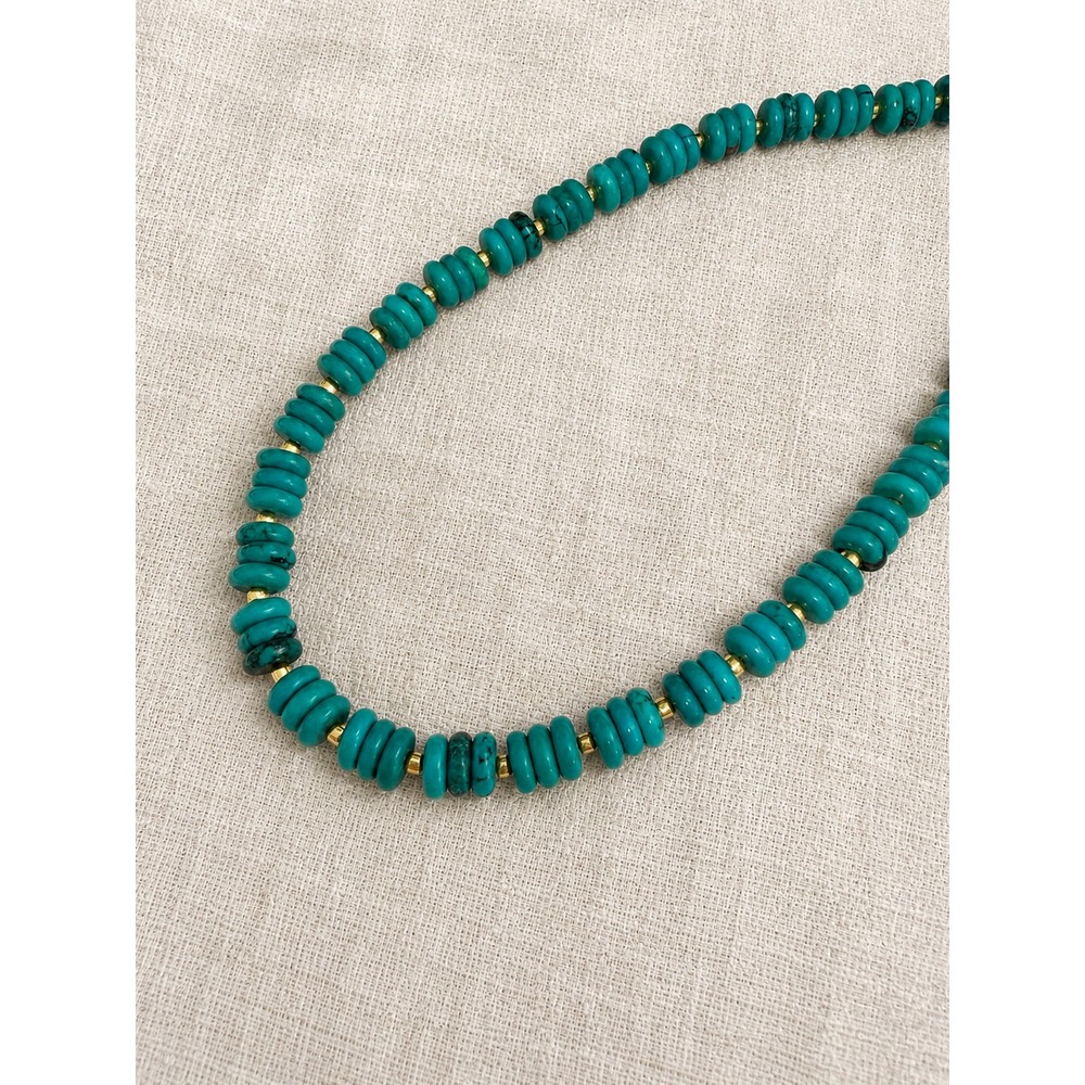 Teal Howlite Rondelle Necklace Gold Beaded Western Southwestern Jewelry